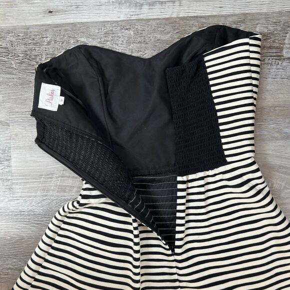 Parker Black Ivory Strapless Silk Dress with Textured Hem Cocktail - Picture 5 of 7